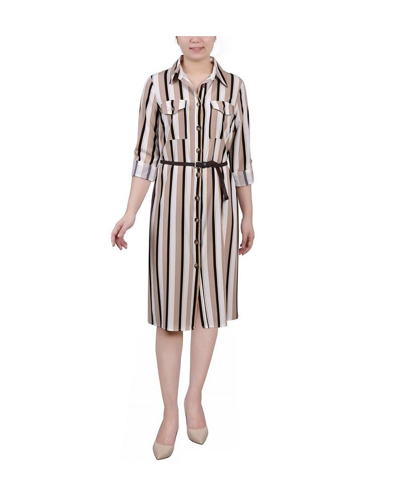 Petite 3/4 Roll Tab Sleeve Shirtdress Ivory Navy Sun Multi Stripe $20.52 Dresses