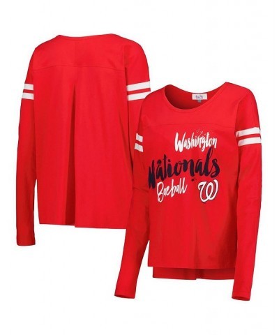 Women's Red Washington Nationals Free Agent Long Sleeve T-shirt Red $24.18 Tops