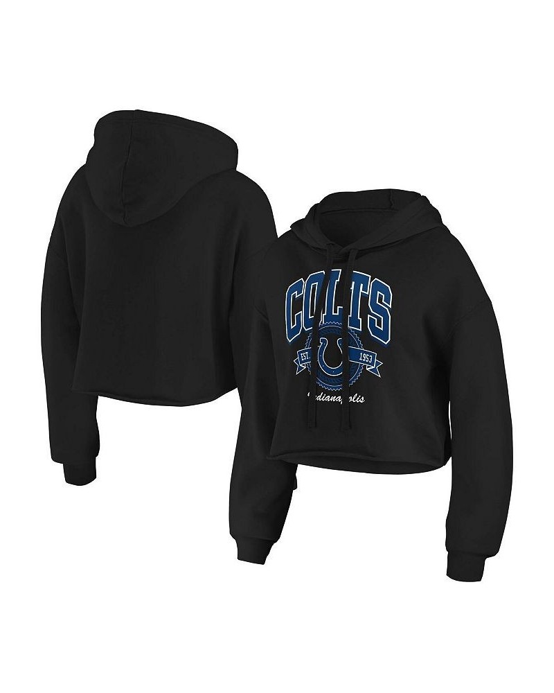 Women's Black Indianapolis Colts Fleece Cropped Pullover Hoodie Black $36.55 Sweatshirts