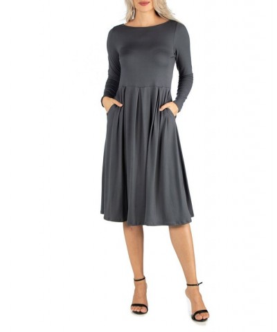 Women's Midi Length Fit and Flare Dress Brick $20.70 Dresses