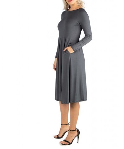 Women's Midi Length Fit and Flare Dress Brick $20.70 Dresses