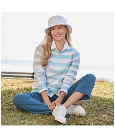 Women's Serious Sweats Crewneck Long Sleeve Sweatshirt Tunic Soft blue haze rugby stripe $46.72 Tops