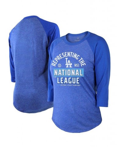 Women's Los Angeles Dodgers 2020 National League Champions Locker Room Tri-Blend Raglan 3/4-Sleeve T-shirt Royal $22.50 Tops