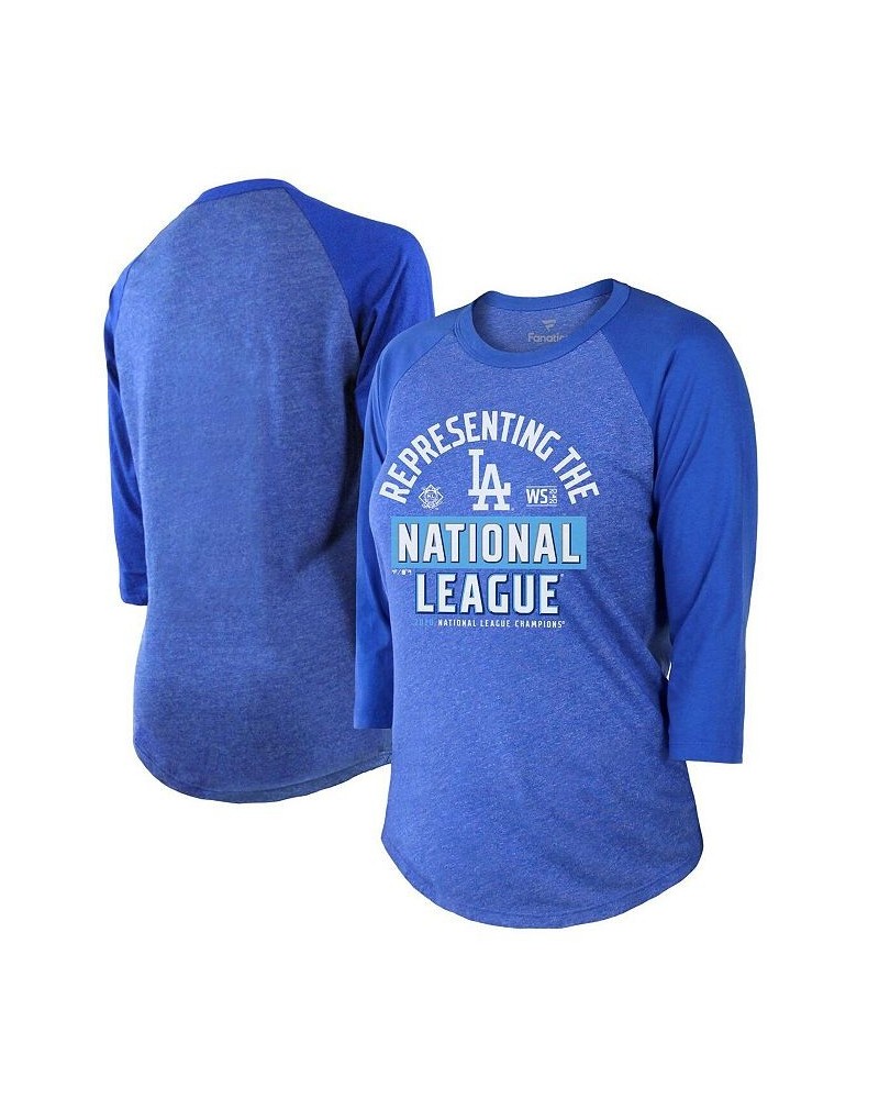 Women's Los Angeles Dodgers 2020 National League Champions Locker Room Tri-Blend Raglan 3/4-Sleeve T-shirt Royal $22.50 Tops