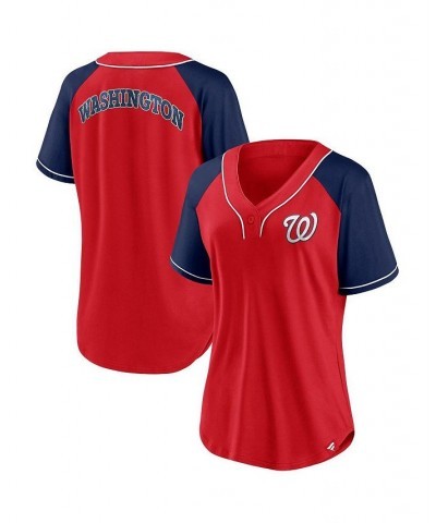 Women's Branded Red Washington Nationals Ultimate Style Raglan V-Neck T-shirt Red $32.90 Tops