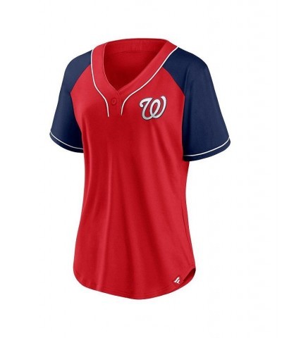 Women's Branded Red Washington Nationals Ultimate Style Raglan V-Neck T-shirt Red $32.90 Tops