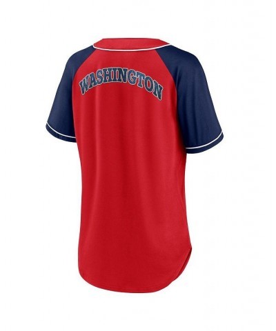 Women's Branded Red Washington Nationals Ultimate Style Raglan V-Neck T-shirt Red $32.90 Tops