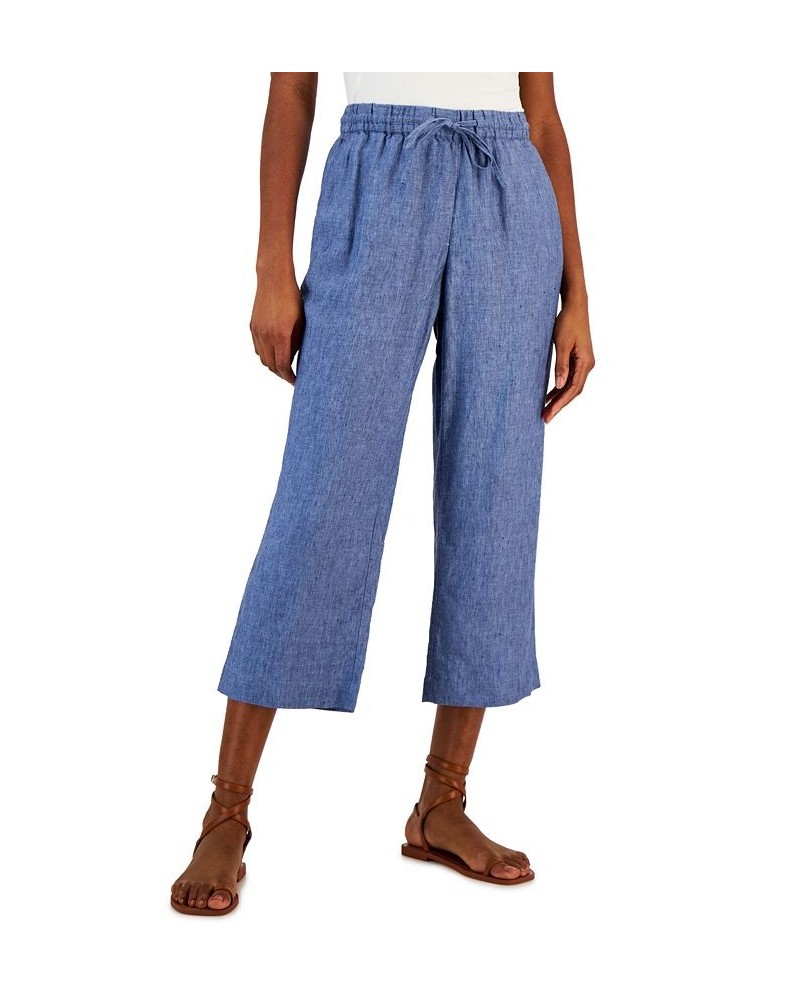 Women's Linen Capri Tie-Waist Pants Blue Ocean $22.82 Pants