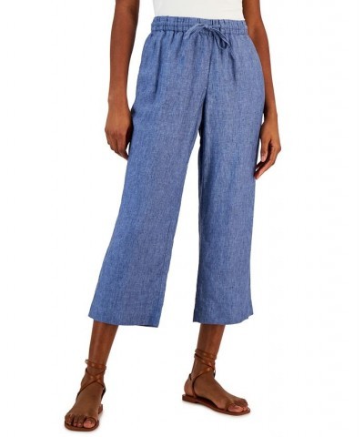 Women's Linen Capri Tie-Waist Pants Blue Ocean $22.82 Pants