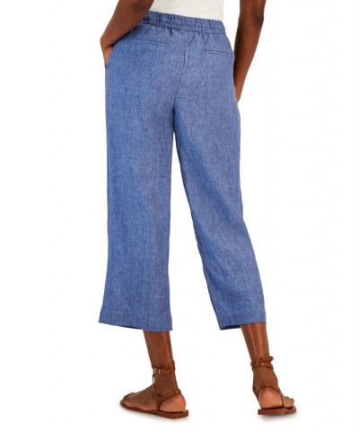 Women's Linen Capri Tie-Waist Pants Blue Ocean $22.82 Pants