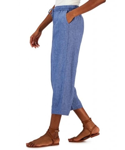 Women's Linen Capri Tie-Waist Pants Blue Ocean $22.82 Pants