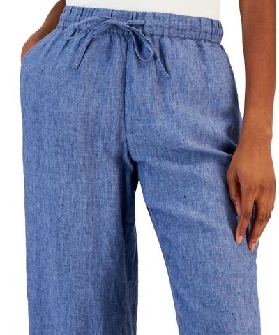 Women's Linen Capri Tie-Waist Pants Blue Ocean $22.82 Pants