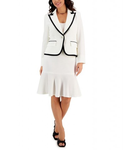 Women's Trimmed One-Button Skirt Suit Regular and Petite Sizes Vanilla Ice/Black $96.35 Suits