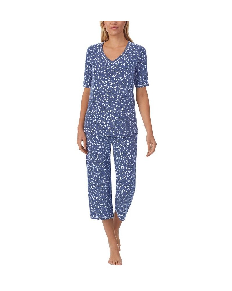 Printed Elbow-Sleeve Top & Capri Pants Pajama Set Blue $20.16 Sleepwear