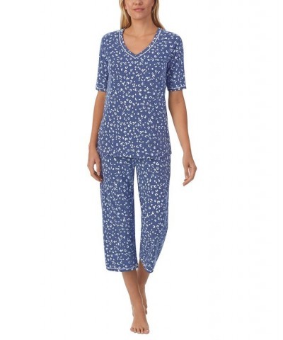 Printed Elbow-Sleeve Top & Capri Pants Pajama Set Blue $20.16 Sleepwear