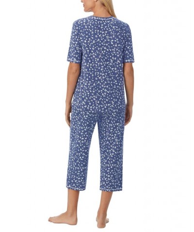 Printed Elbow-Sleeve Top & Capri Pants Pajama Set Blue $20.16 Sleepwear