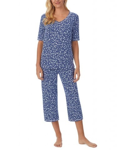 Printed Elbow-Sleeve Top & Capri Pants Pajama Set Blue $20.16 Sleepwear