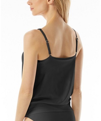 Women's Lace-Up Blouson Tankini Top Black $54.00 Swimsuits