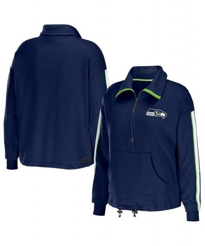 Women's College Navy Seattle Seahawks Logo Stripe Half-Zip Top Navy $34.31 Tops