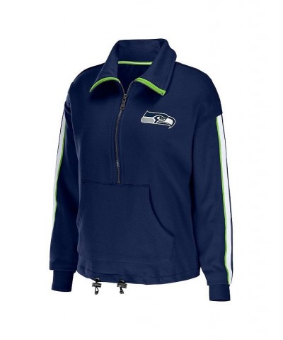 Women's College Navy Seattle Seahawks Logo Stripe Half-Zip Top Navy $34.31 Tops