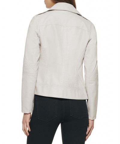 Women's Asymmetric Faux-Leather Moto Jacket Ivory/Cream $38.00 Coats