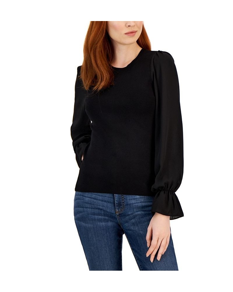 Women's Woven Sleeve Sweater Black $34.40 Sweaters