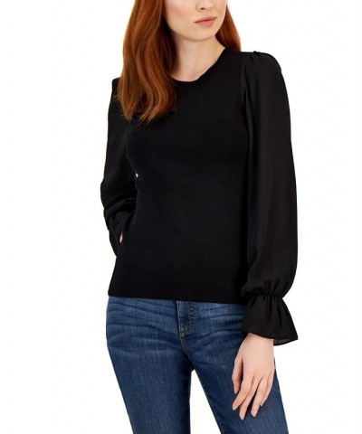 Women's Woven Sleeve Sweater Black $34.40 Sweaters