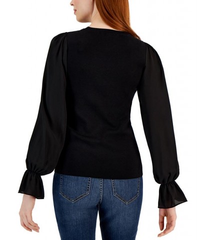 Women's Woven Sleeve Sweater Black $34.40 Sweaters