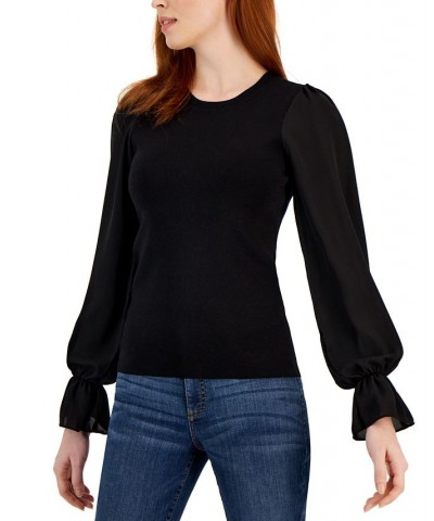 Women's Woven Sleeve Sweater Black $34.40 Sweaters