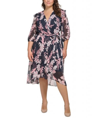 Plus Size Printed Faux-Wrap Midi Dress Sky Cap/en $57.24 Dresses