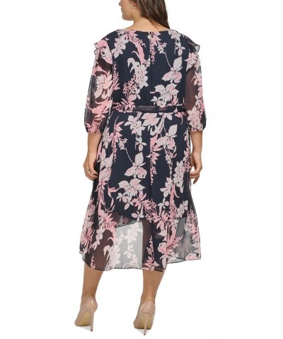 Plus Size Printed Faux-Wrap Midi Dress Sky Cap/en $57.24 Dresses