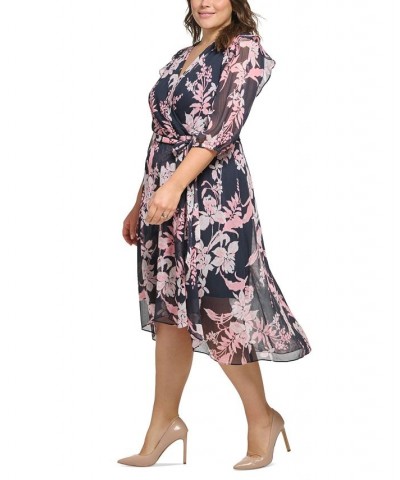 Plus Size Printed Faux-Wrap Midi Dress Sky Cap/en $57.24 Dresses