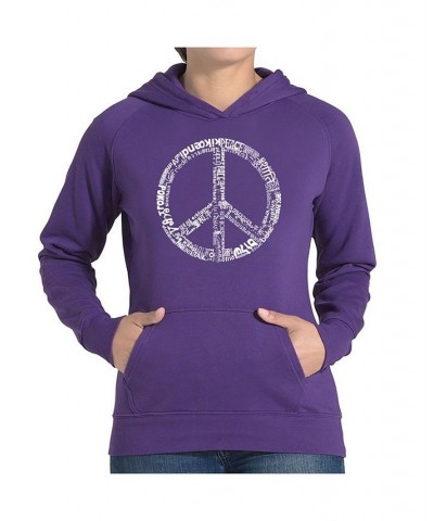 Women's Word Art Hooded Sweatshirt -The Word Peace In 77 Languages Purple $30.00 Sweatshirts