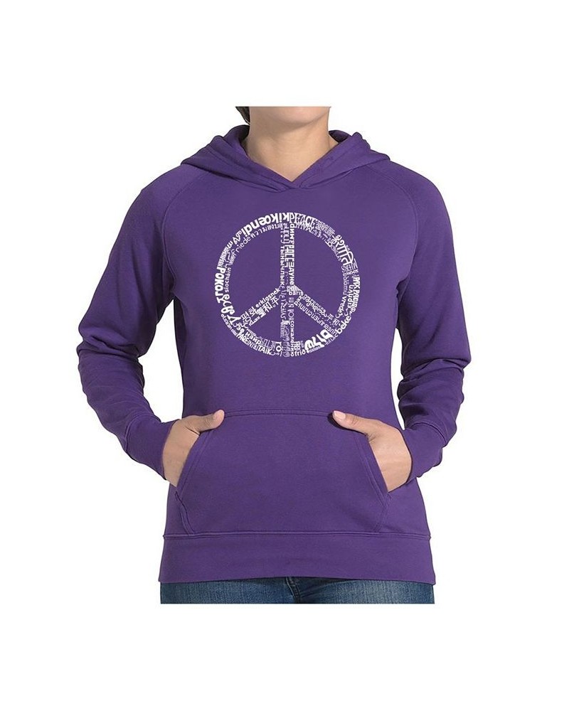 Women's Word Art Hooded Sweatshirt -The Word Peace In 77 Languages Purple $30.00 Sweatshirts