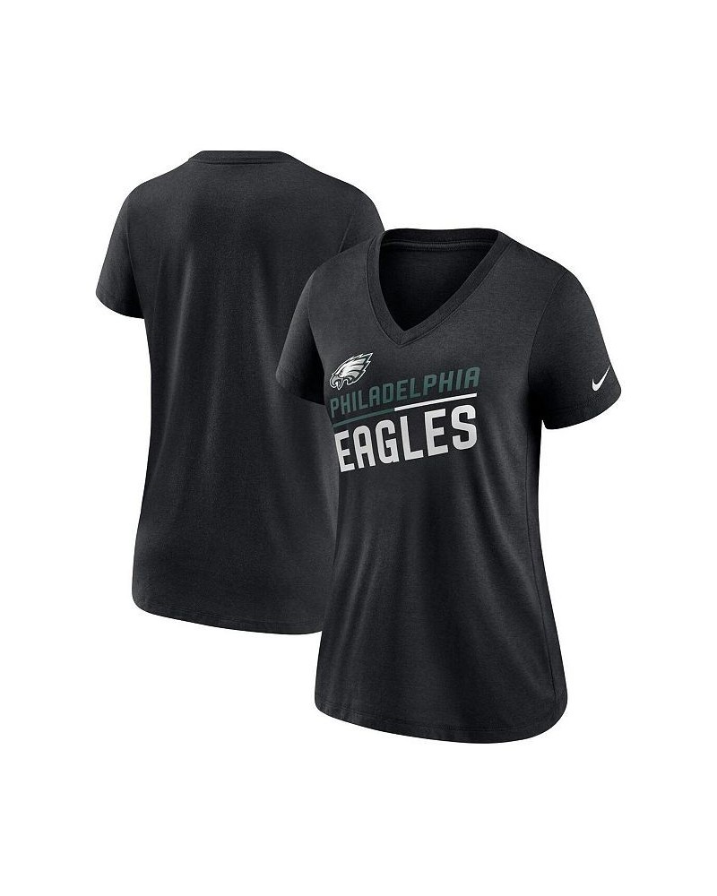 Women's Black Philadelphia Eagles Slant Logo Tri-Blend V-Neck T-shirt Black $19.80 Tops