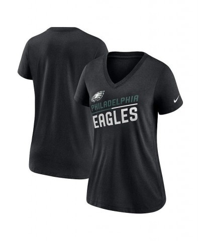 Women's Black Philadelphia Eagles Slant Logo Tri-Blend V-Neck T-shirt Black $19.80 Tops