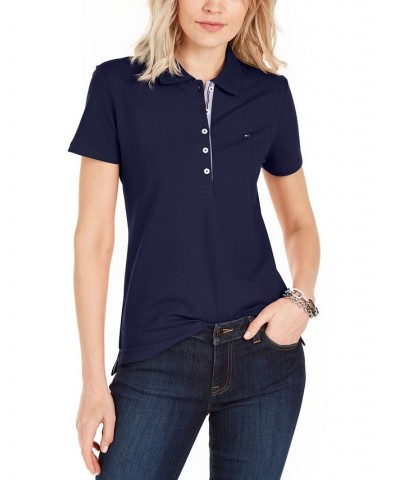 Women's Solid Short-Sleeve Polo Top Navy $23.87 Tops