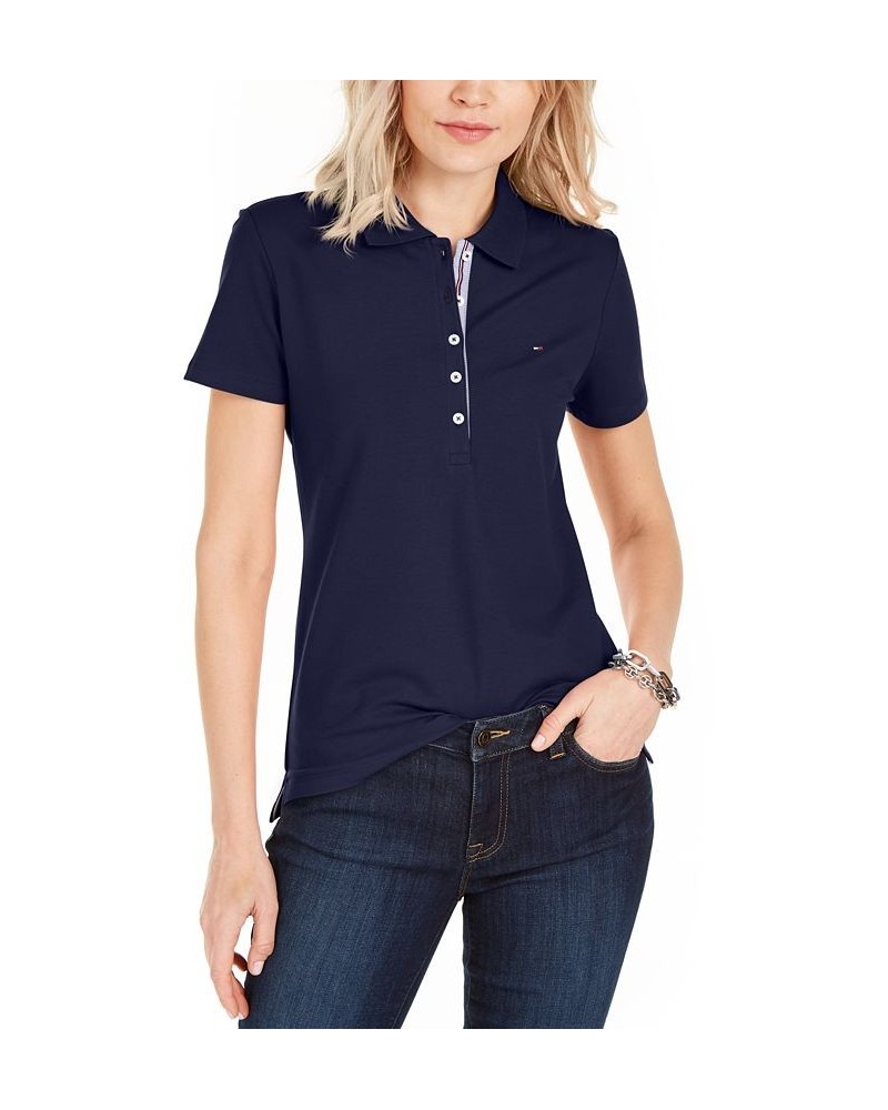 Women's Solid Short-Sleeve Polo Top Navy $23.87 Tops