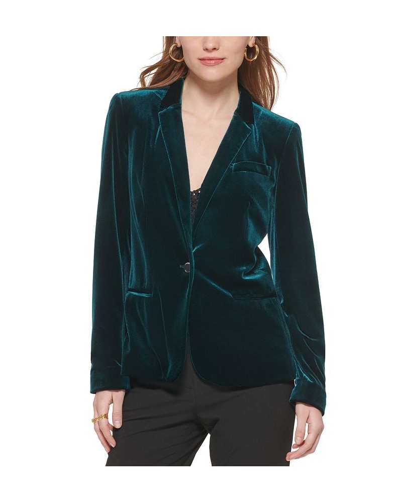 Petite Velvet One-Button Jacket Silver $32.04 Jackets