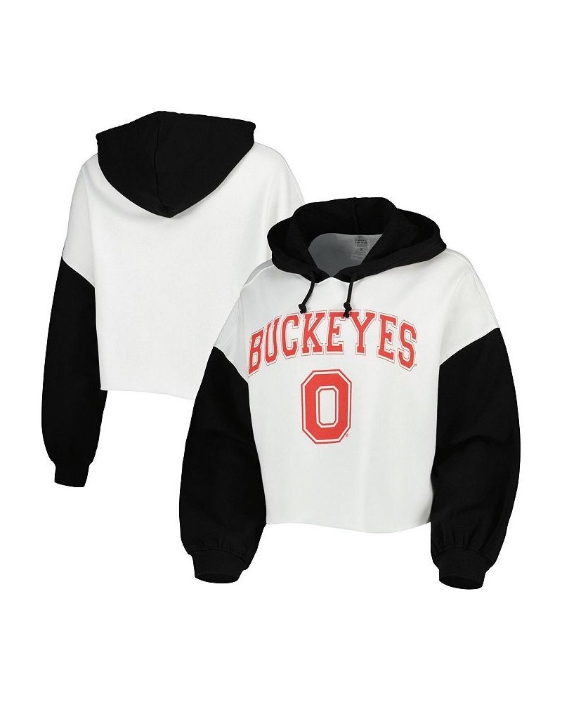 Women's White Black Ohio State Buckeyes Good Time Color Block Cropped Hoodie White, Black $29.40 Sweatshirts