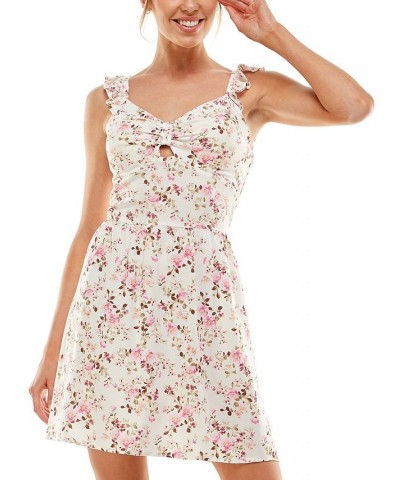 Juniors' Ruffled-Strap Keyhole-Cutout Dress Cream/Rose $34.22 Dresses