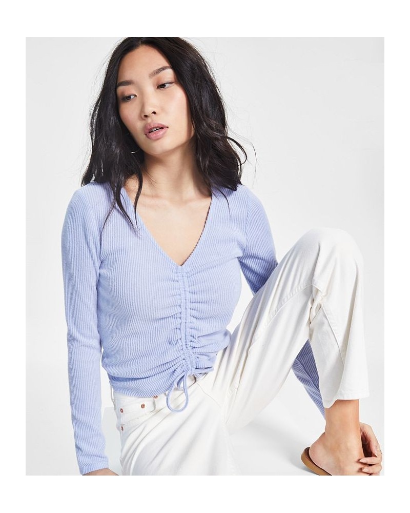 Juniors' Shirred-Front Long-Sleeve Top Blue $13.24 Tops