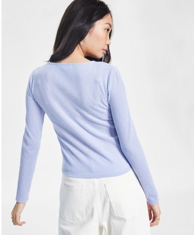 Juniors' Shirred-Front Long-Sleeve Top Blue $13.24 Tops