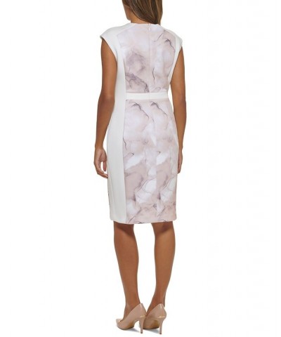 Women's Framed Extended-Shoulder Sheath Dress Cream/Oatmeal Multi $46.08 Dresses