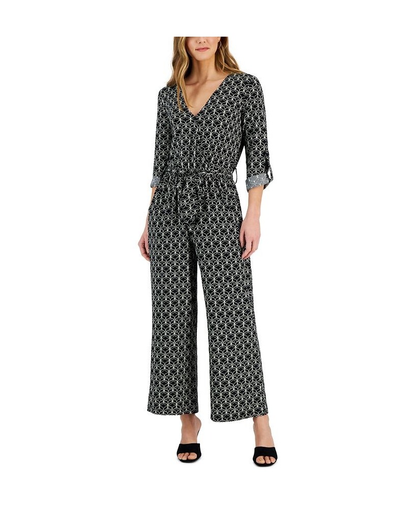 Women's Surplice Tab-Sleeve Jumpsuit Black & Ivory $21.29 Pants