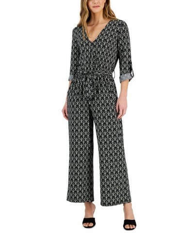 Women's Surplice Tab-Sleeve Jumpsuit Black & Ivory $21.29 Pants