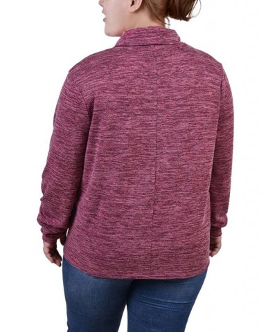 Plus Size Long Sleeve Overlapping Cowl Neck Top Maroon $13.43 Tops