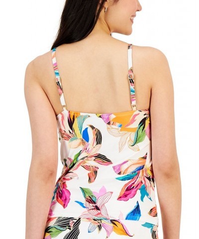 Women's Paradise Keyhole Hi-Neck Tankini Top White Floral Print $45.36 Swimsuits