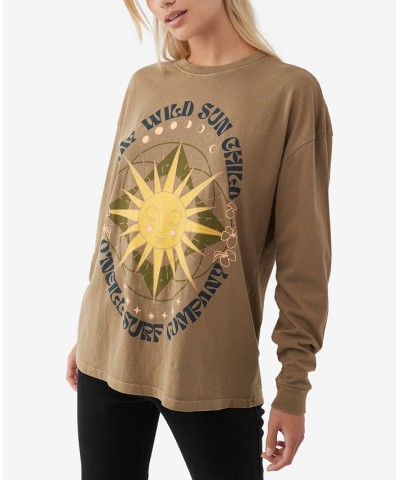 Juniors' Sun Child Graphic-Print Cotton T-Shirt Olive $17.09 Tops