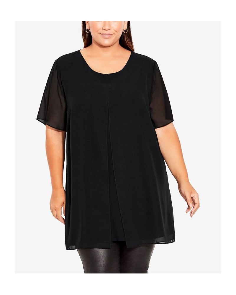 Plus Size Liv Overlay Mixed Media Scoop Neck Top Black $33.81 Tops